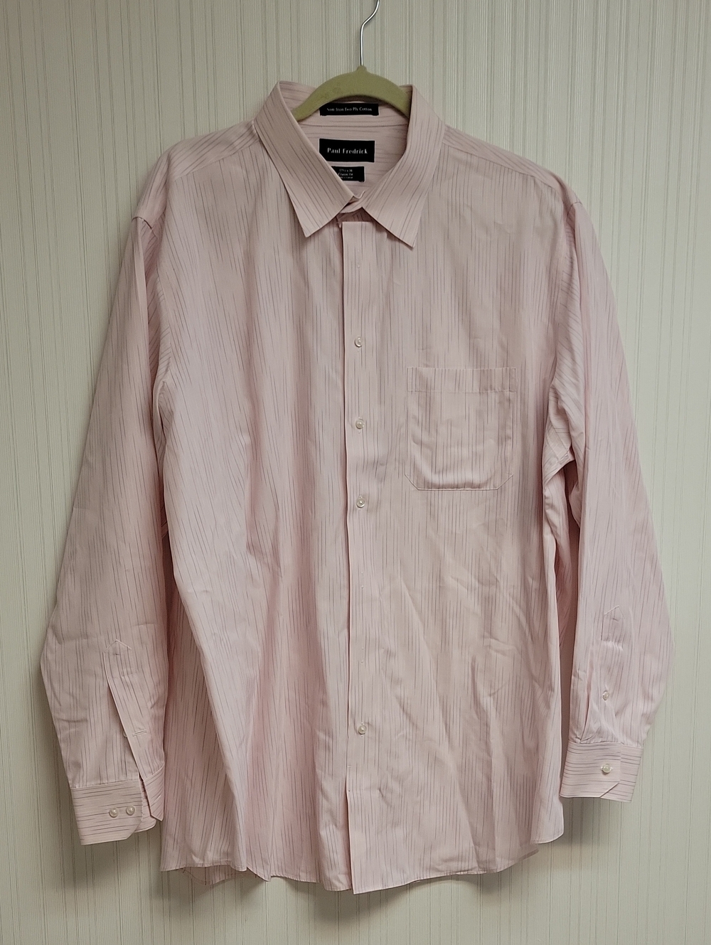 Paul Fredrick Men’s Light Pink Long-Sleeve Dress Shirt 17 1/2 × 36. Office
